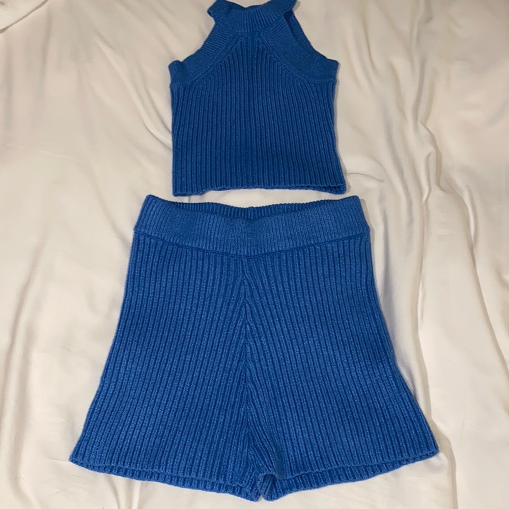 Royal blue knit short and top set